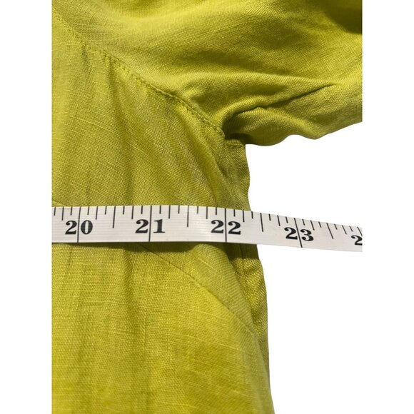 J Jill Love Linen  Lime Green  Button Up Tunic Blouse Lagenlook Roll Tab Sleeves - Picture 7 of 11